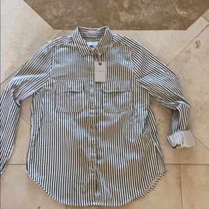 Stripe blouse , white and olive color. Brand New